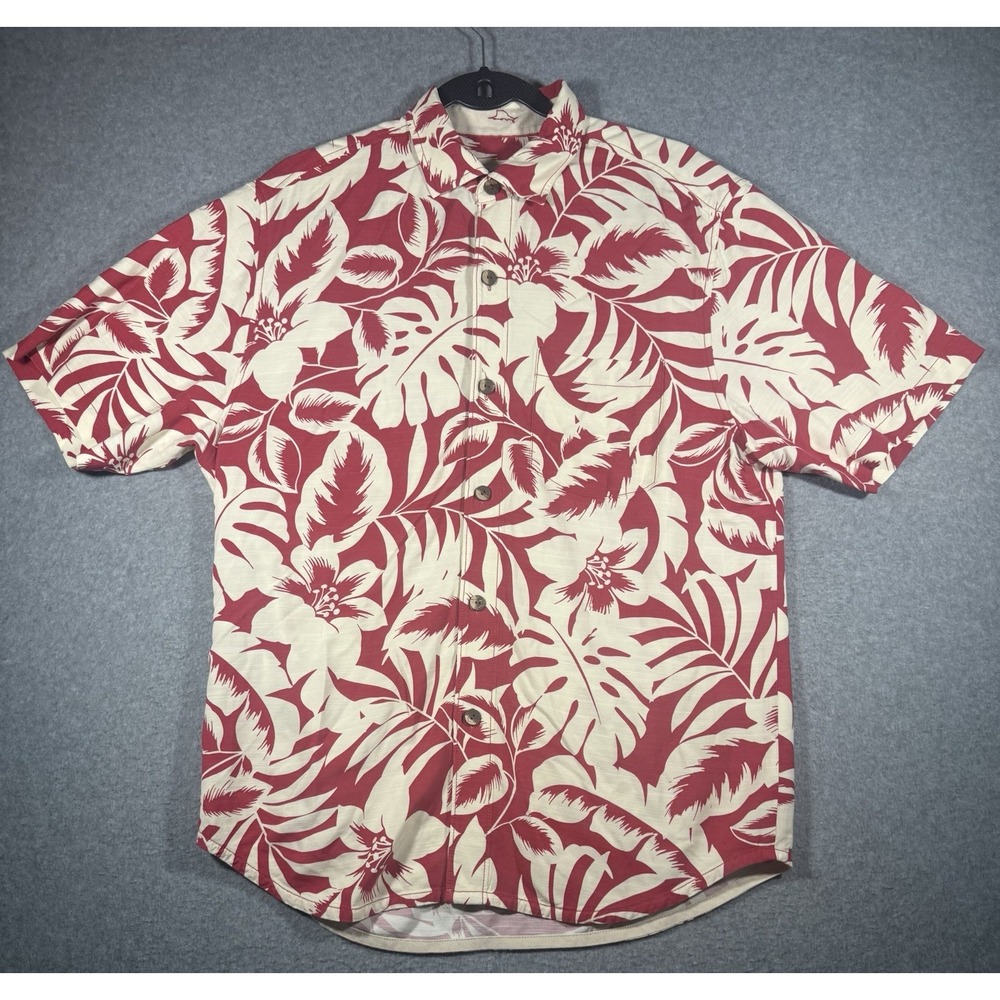 Tommy Bahama The Veracruz Cay Shirt Size S Red White Tropical Leaf